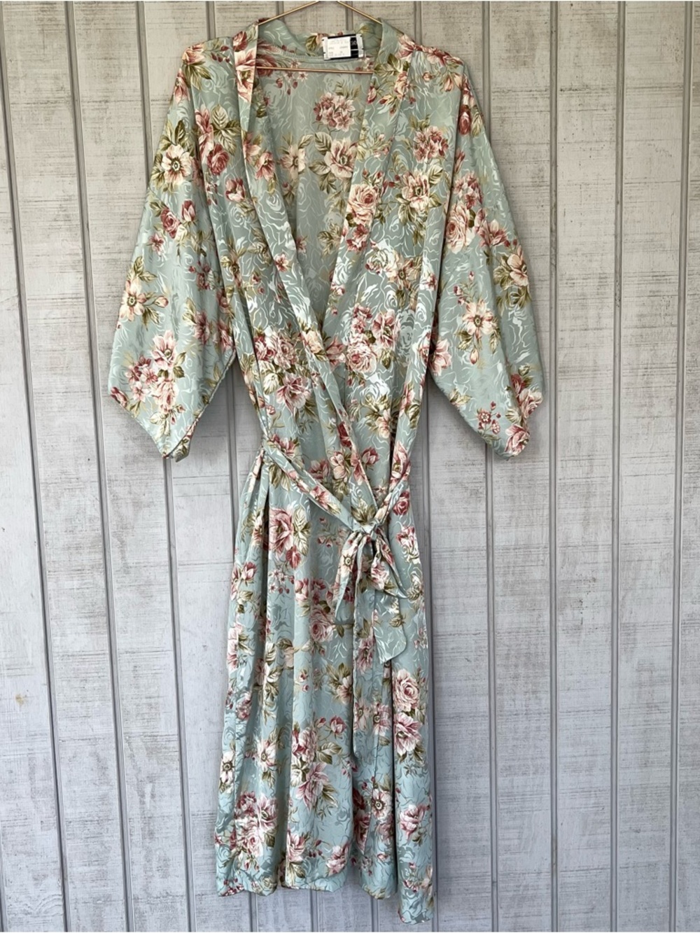 Vintage August Max Woman Blue Floral Satin Lace Robe 2X USA